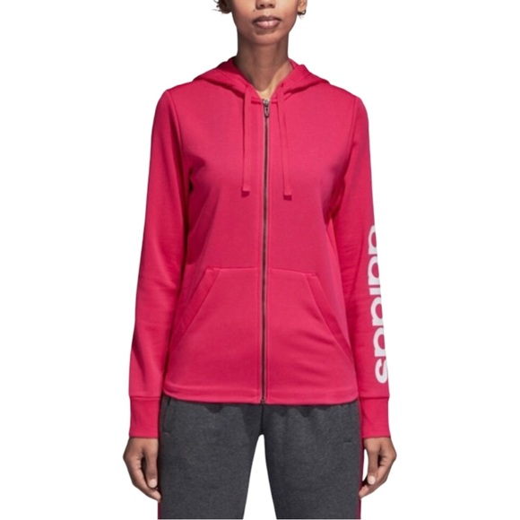 adidas Tops - ADIDAS Logo Sleeve Zip Front Hoodie